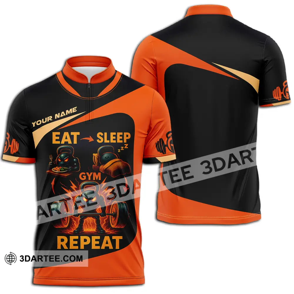 Unisex Shirt - Custom Eat Sleep Gym And Repeat Shirt Zipper Polo Shirt / S T-shirt