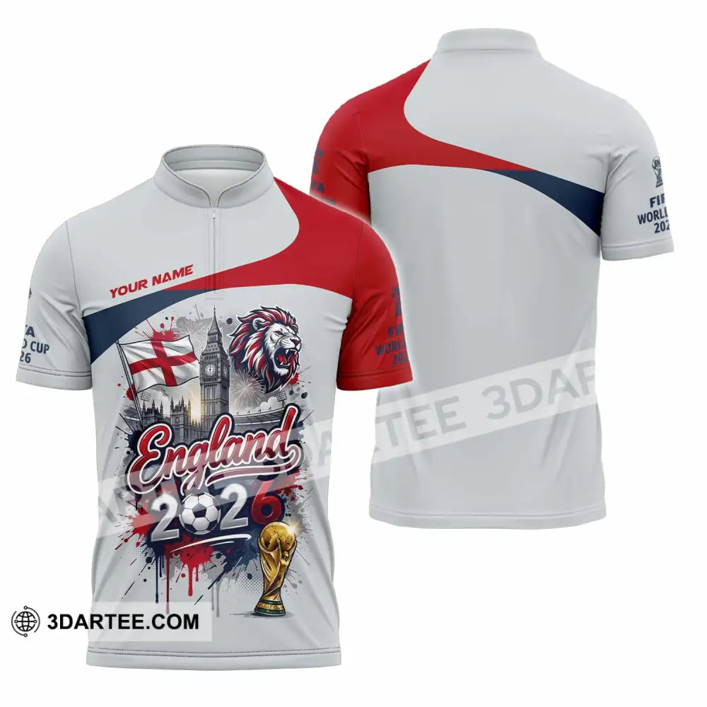 Unisex Shirt - Custom England World Cup 2026 3D Shirt - Zipper Polo Shirt / S - T-shirt