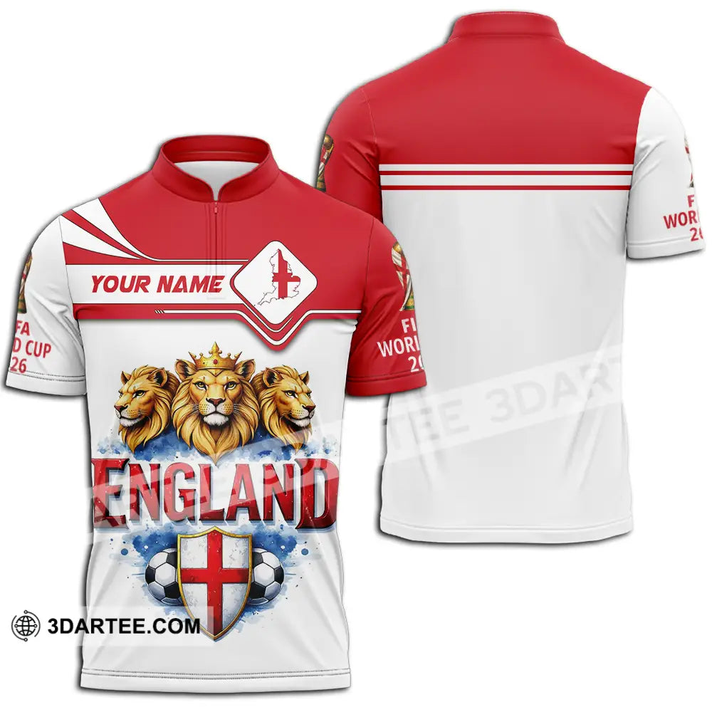 Unisex Shirt - Custom England World Cup 2026 3D Shirt Zipper Polo Shirt / S T-shirt