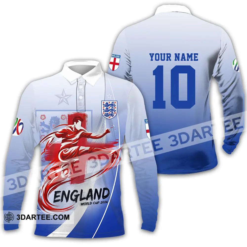 Unisex Shirt - Custom England FIFA World Cup 2026 3D Shirt Long Sleeve Polo / S T-shirt