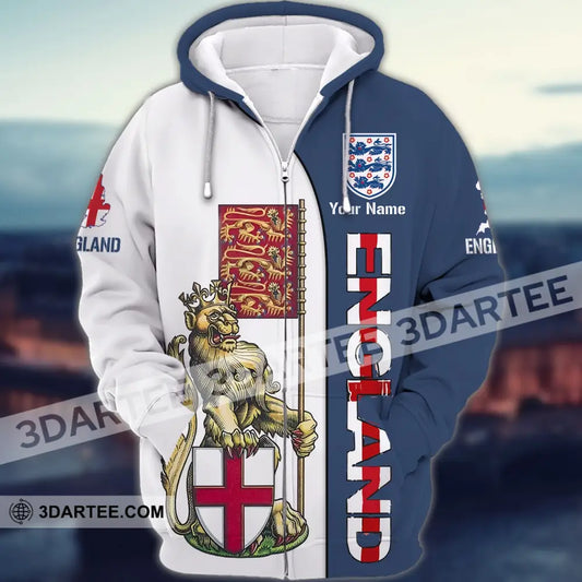 Unisex Shirt - Custom England Football Name T-Shirt Three Lion Zipper Hoodie / S T-Shirt