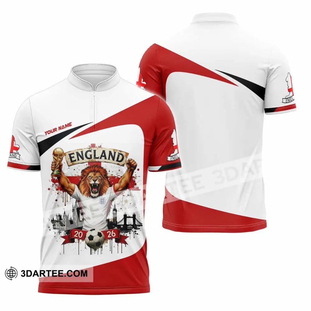 Unisex Shirt - Custom England World Cup 2026 3D Shirt Zipper Polo Shirt / S T-shirt