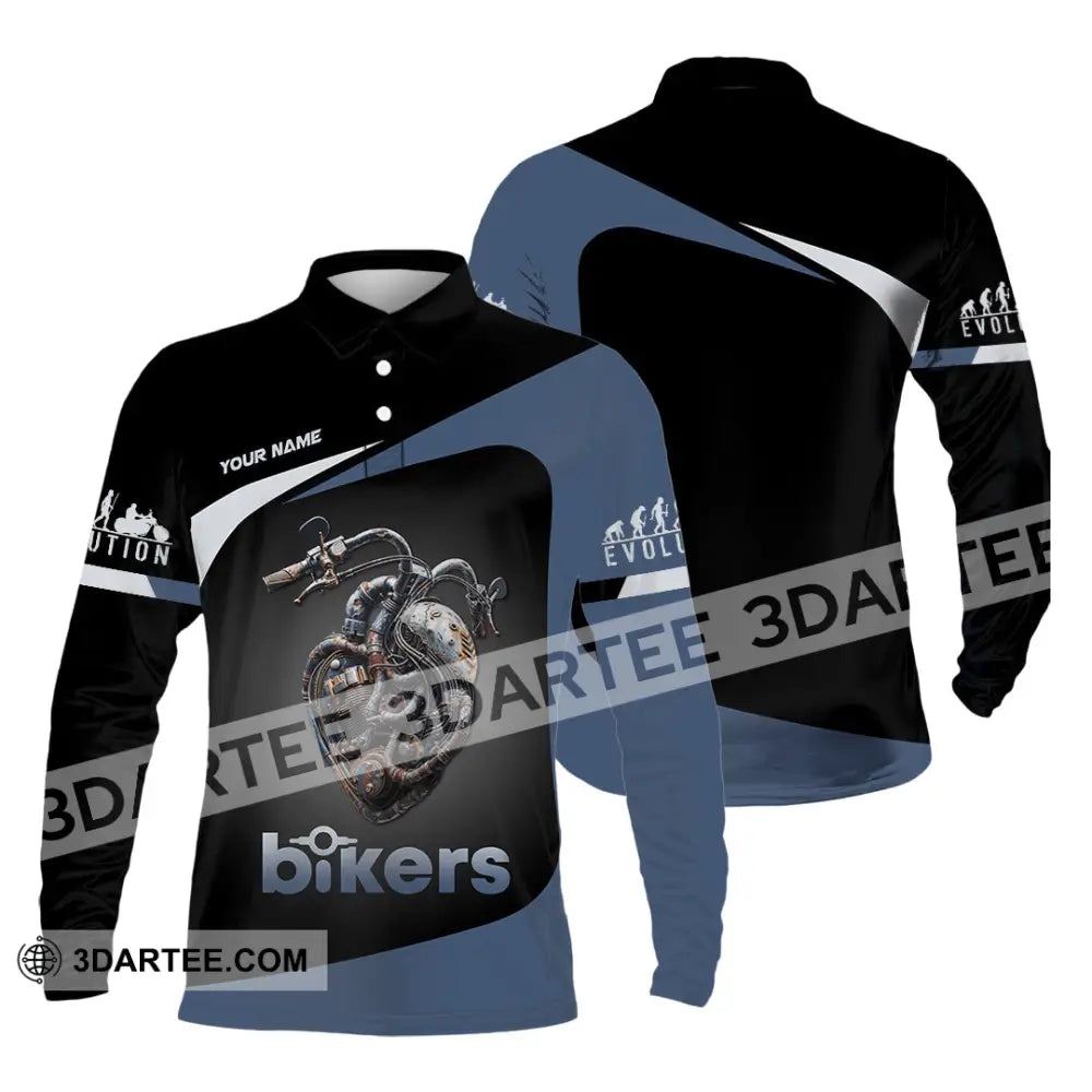Unisex Shirt - Custom Evolution Heart Biker Shirt Long Sleeve Polo / S T-shirt