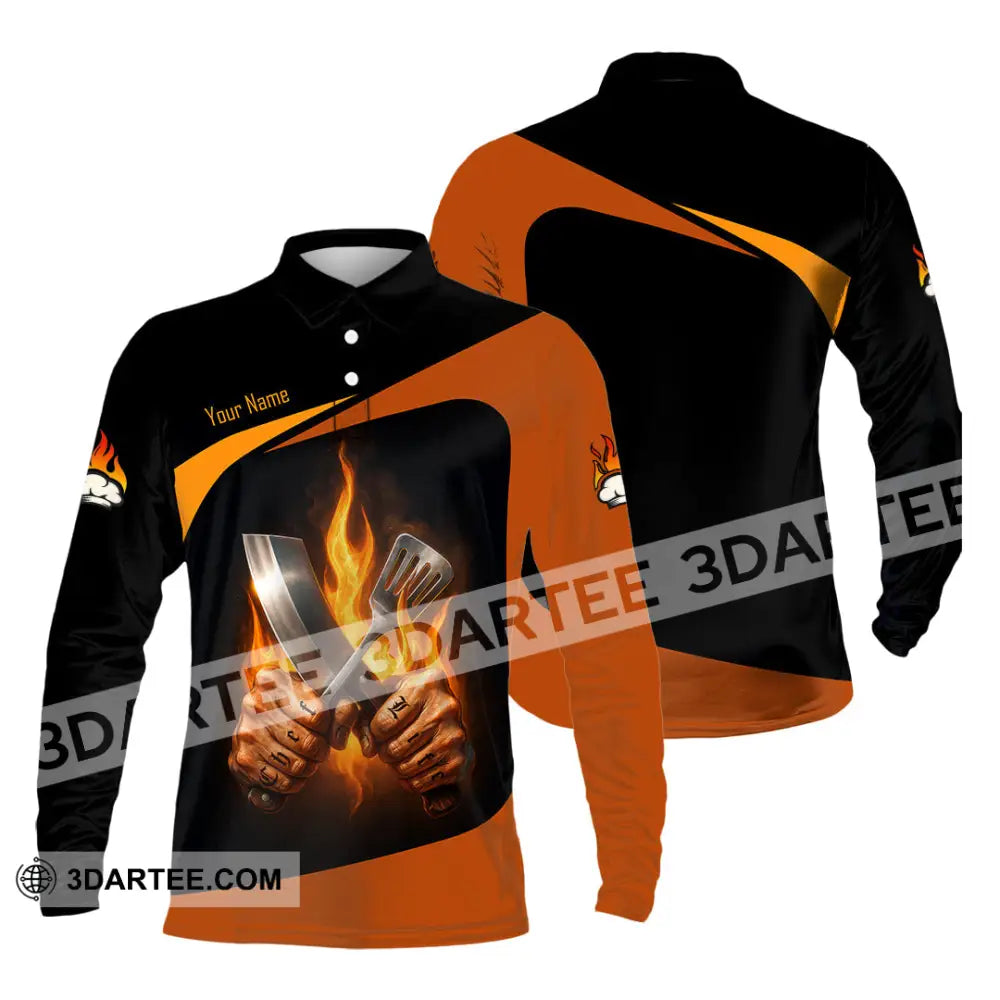 Unisex Shirt - Custom Fire Master Chef Shirt Long Sleeve Polo / S T-shirt
