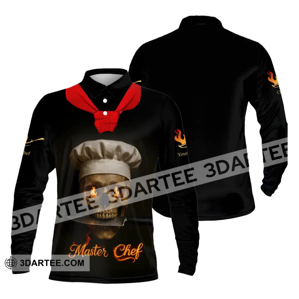 Unisex Shirt - Custom Fire Skullcap Master Chef Shirt Long Sleeve Polo / S T-shirt