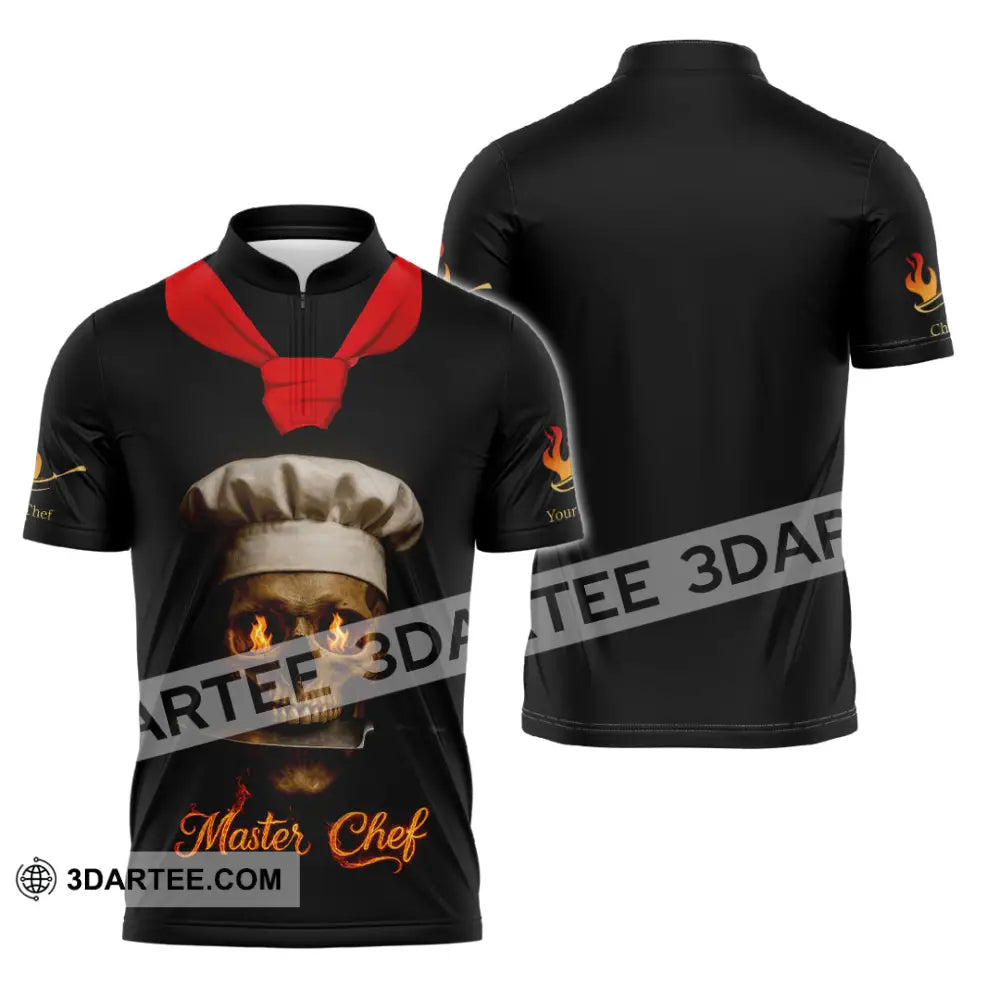 Unisex Shirt - Custom Fire Skullcap Master Chef Shirt Zipper Polo Shirt / S T-shirt