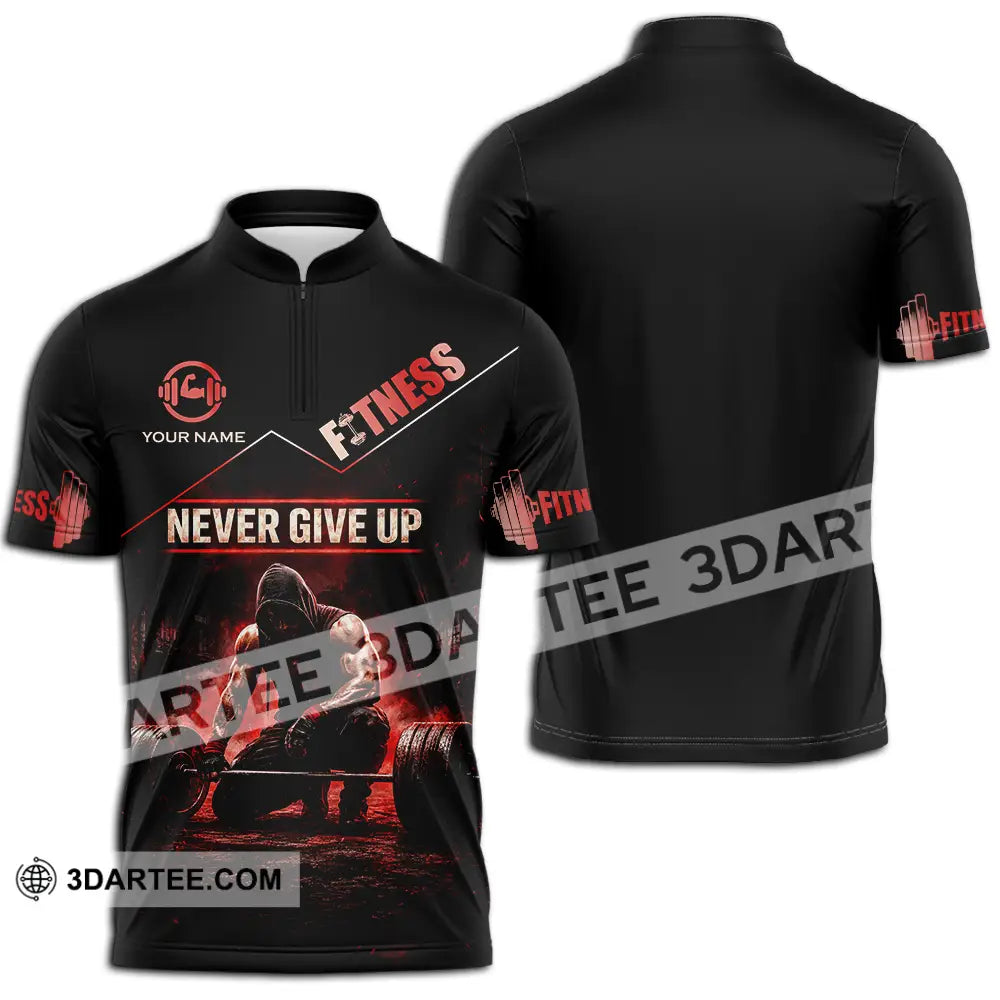 Unisex Shirt - Custom Fitness Never Give Up Shirt - Zipper Polo Shirt / S - T-shirt