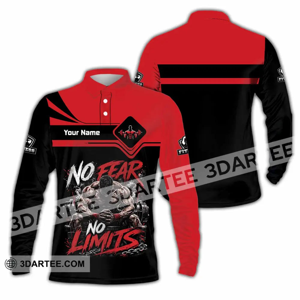 Unisex Shirt - Custom Fitness No Fear No Limits Shirt - Long Sleeve Polo / S - T-shirt