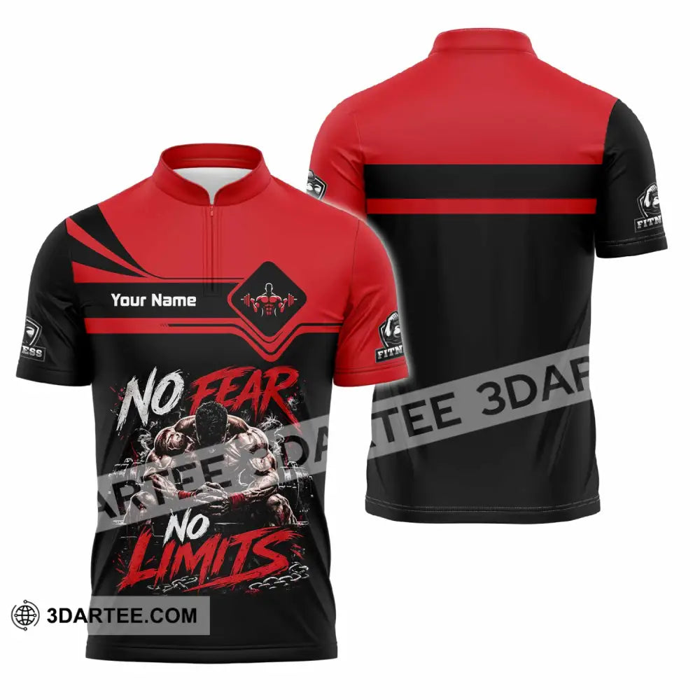 Unisex Shirt - Custom Fitness No Fear No Limits Shirt - Zipper Polo Shirt / S - T-shirt