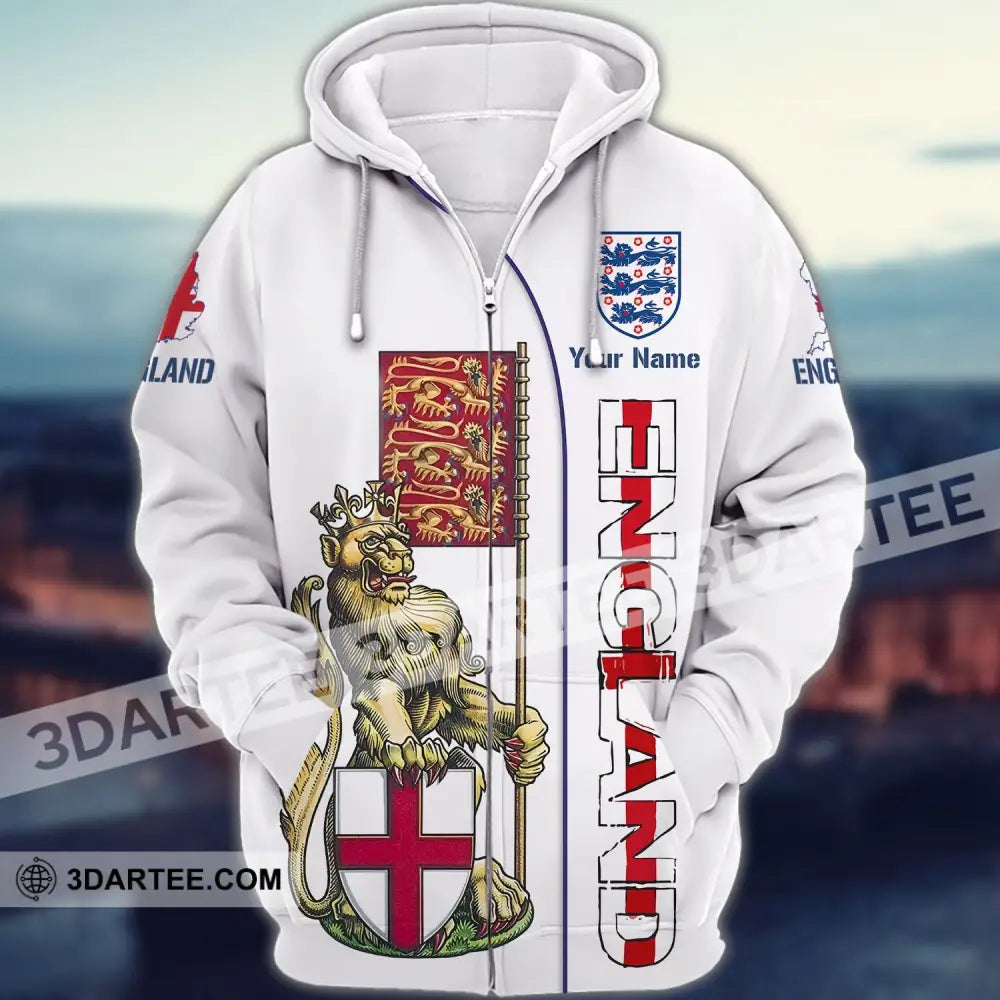 Unisex Shirt - Custom Football Name T-Shirt England The Three Lions Zipper Hoodie / S T-Shirt