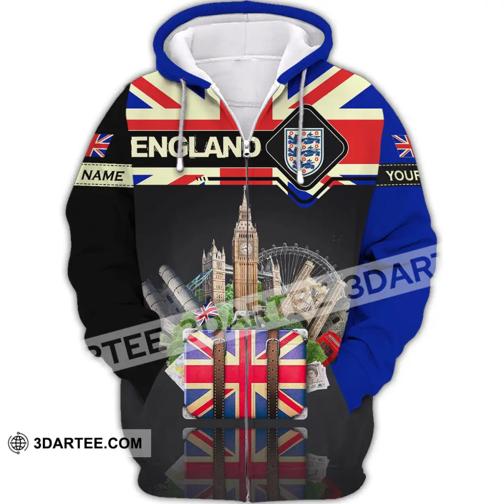 Unisex Shirt - Custom Football Name T-Shirt England Tourist Destinations Zipper Hoodie / S T-Shirt