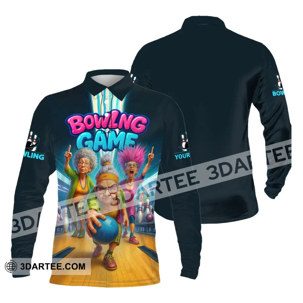 Unisex Shirt - Custom Funny Bowling Game Shirt Long Sleeve Polo / S T-shirt