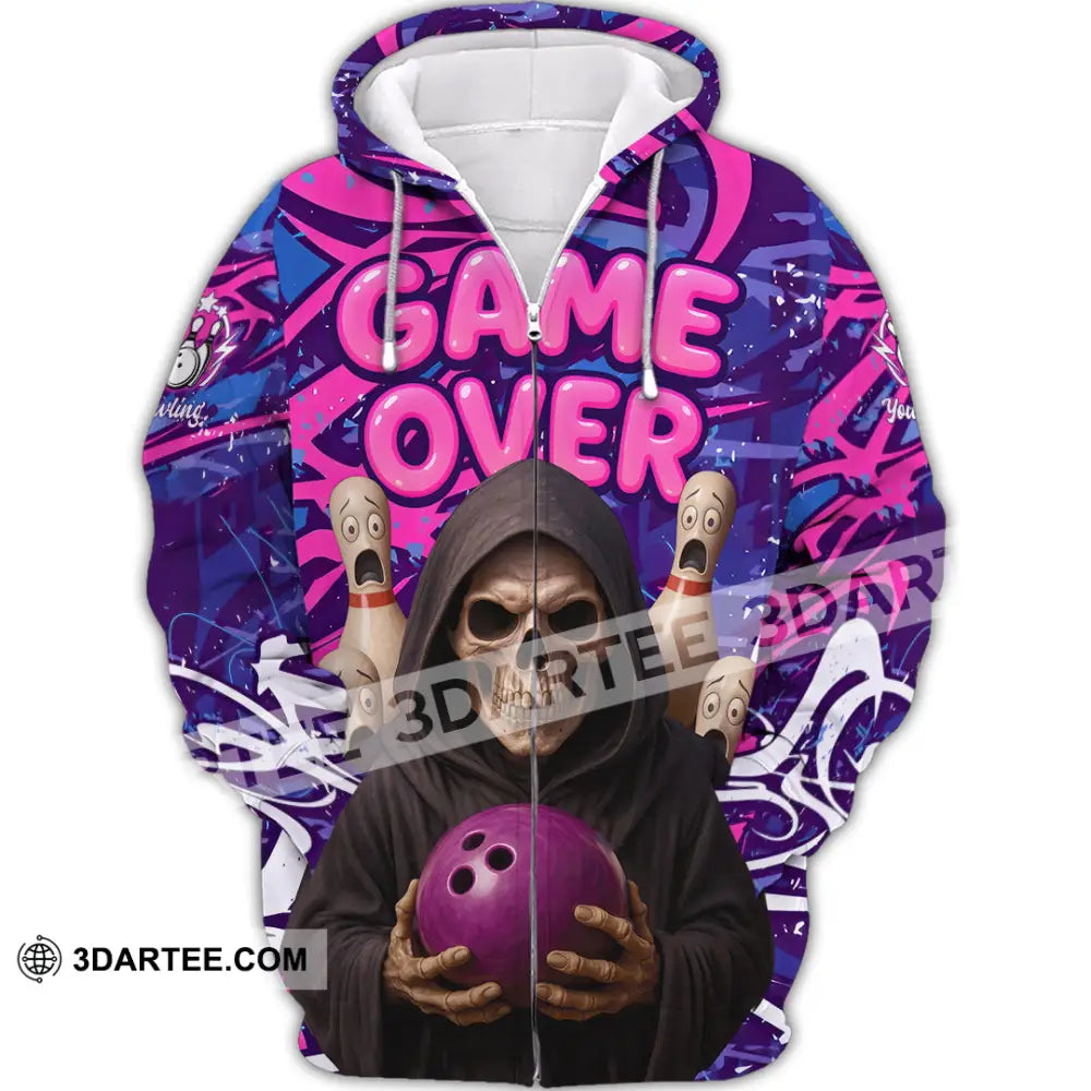 Unisex Shirt - Custom Funny Bowling Game Purple Death Shirt Zipper Hoodie / S T-shirt