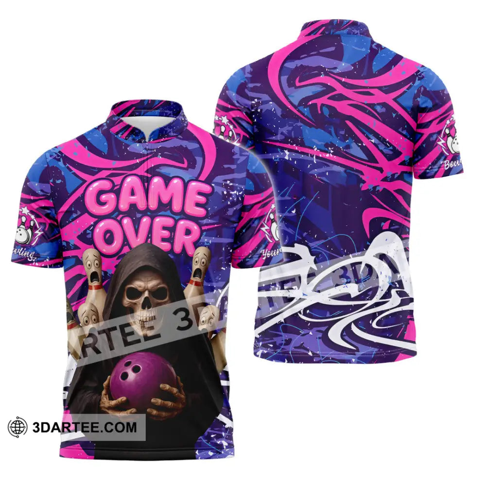 Unisex Shirt - Custom Funny Bowling Game Purple Death Shirt Zipper Polo Shirt / S T-shirt