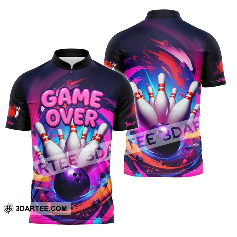 Unisex Shirt - Custom Funny Bowling Game Purple Shirt Zipper Polo Shirt / S T-shirt