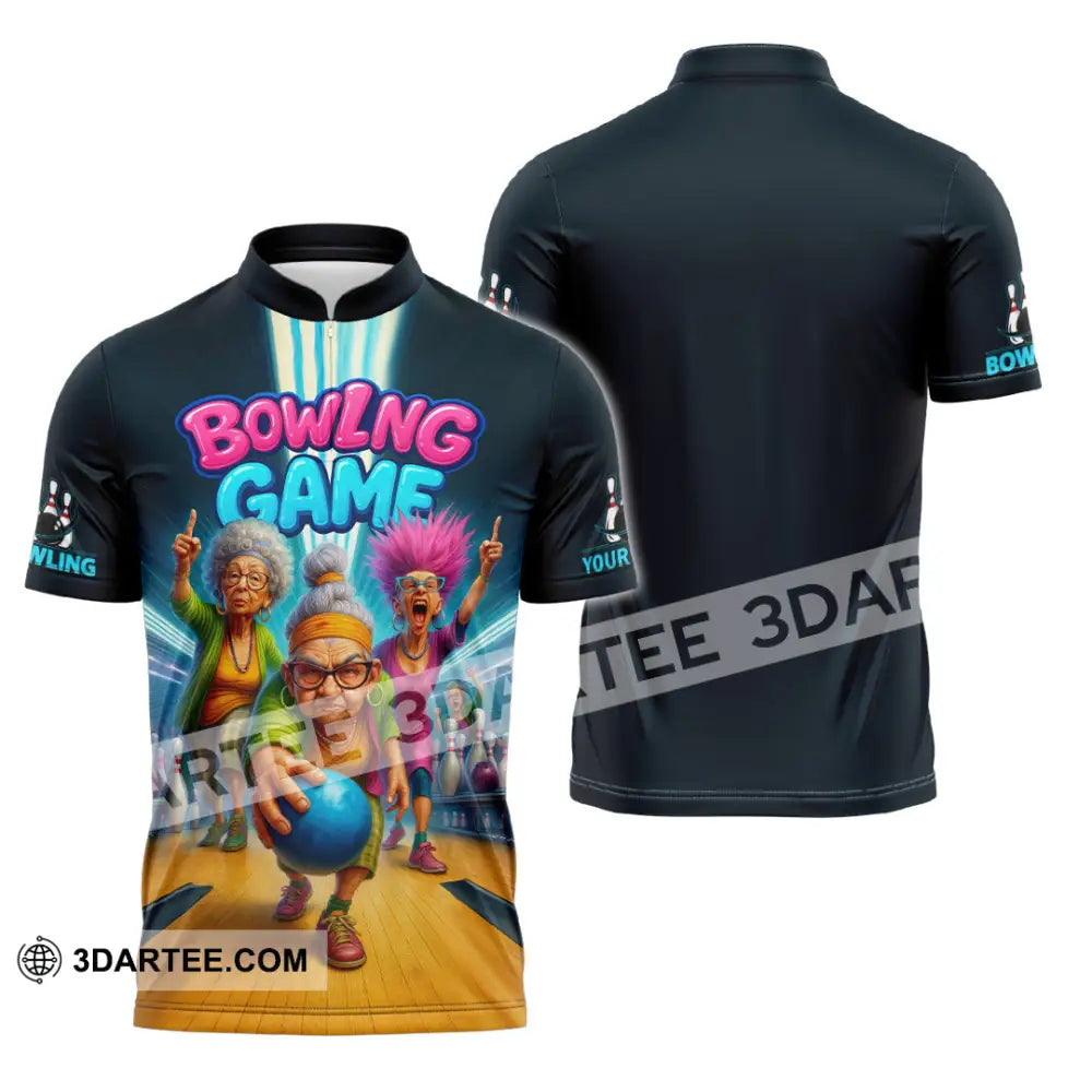Unisex Shirt - Custom Funny Bowling Game Shirt Zipper Polo Shirt / S T-shirt