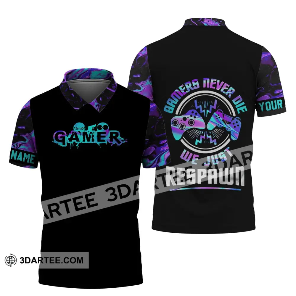 Unisex Shirt - Custom Gamer Name T-Shirt Game Never Die We Just Respawn Polo / S T-Shirt