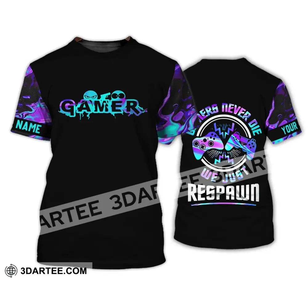 Unisex Shirt - Custom Gamer Name T-Shirt Game Never Die We Just Respawn / S T-Shirt