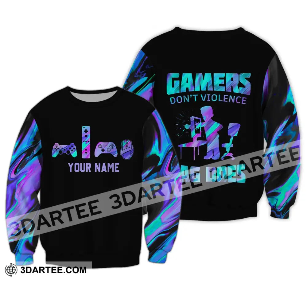 Unisex Shirt - Custom Gamer Name T-Shirt Gamers Don’t Violence Lag Does Long Sleeve / S T-Shirt