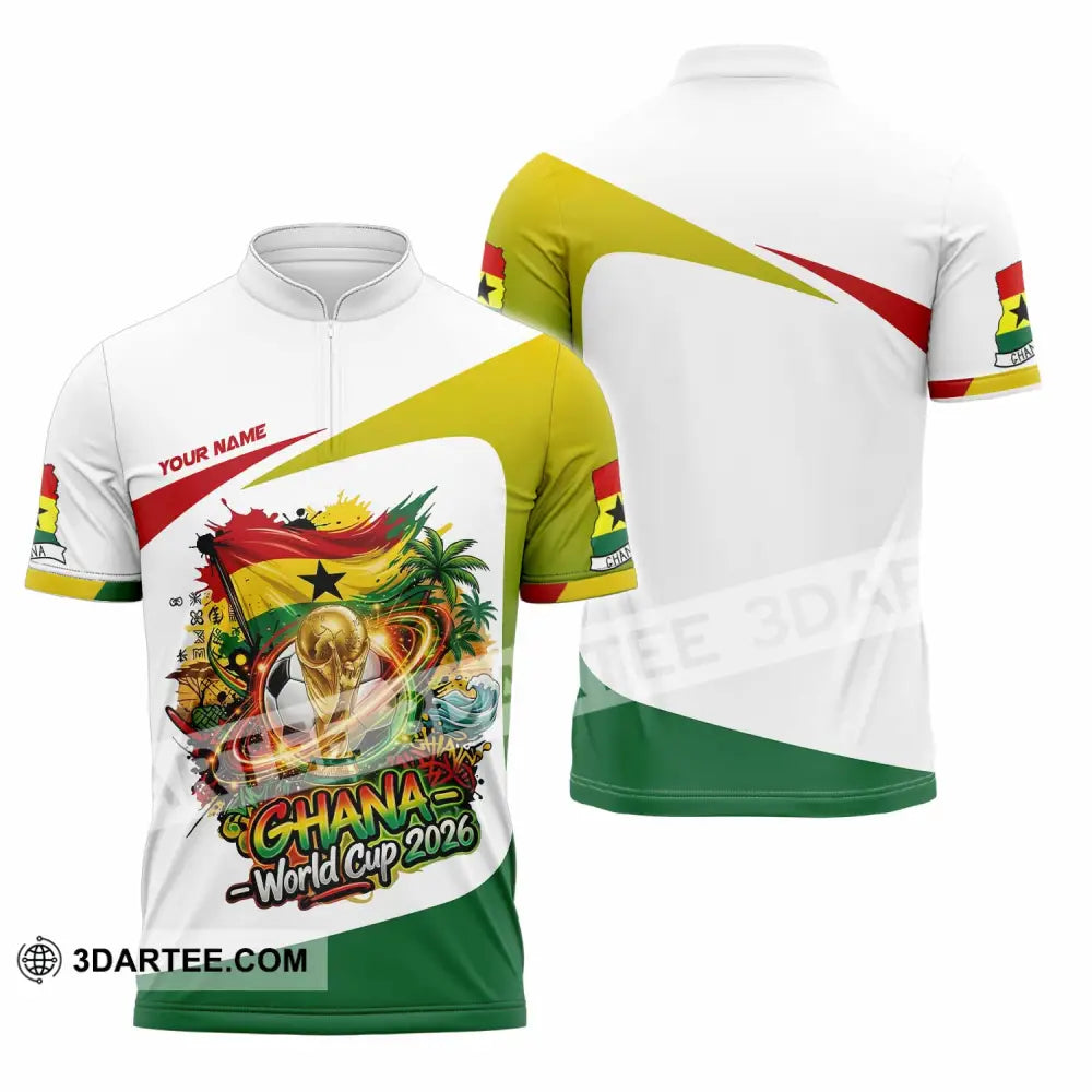 Unisex Shirt - Custom Ghana World Cup 2026 3D Shirt Zipper Polo Shirt / S T-shirt