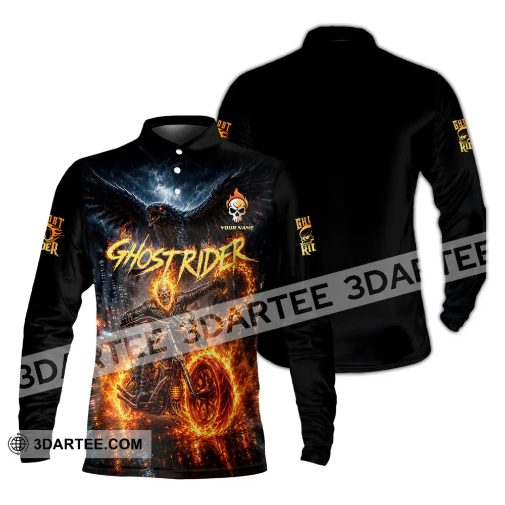 Unisex Shirt - Custom Ghost Rider Shirt - Long Sleeve Polo / S - T-shirt