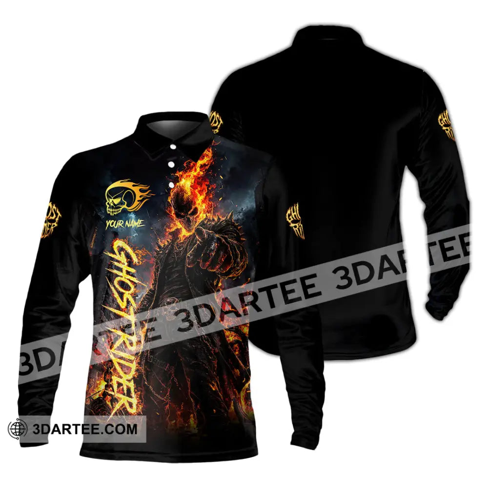 Unisex Shirt - Custom Ghost Rider Shirt - Long Sleeve Polo / S - T-shirt