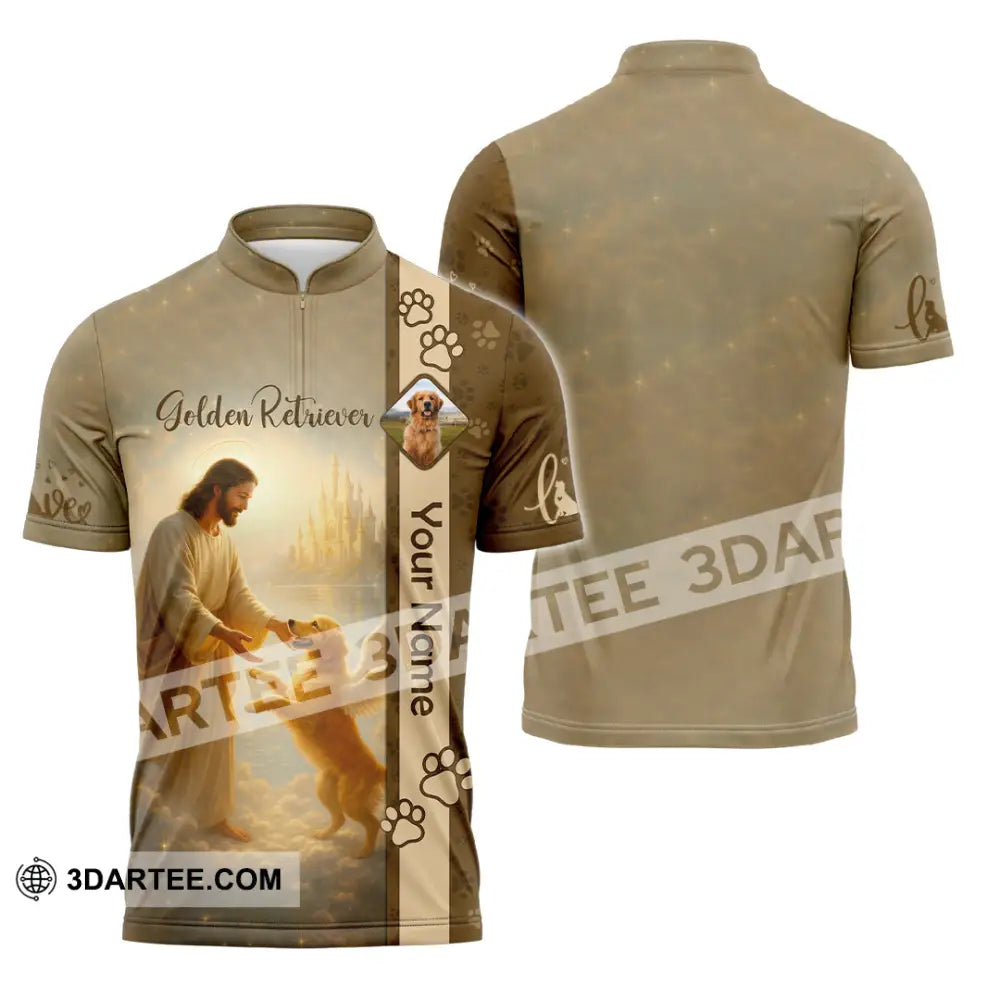 Unisex Shirt - Custom Golden Retriever And God Shirt Zipper Polo Shirt / S T-shirt