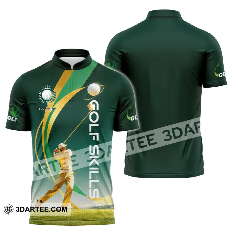 Unisex Shirt - Custom Golf Skills 3D Shirt Zipper Polo Shirt / S T-shirt