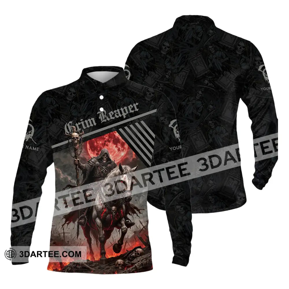 Unisex Shirt - Custom Grim Reaper Shirt Long Sleeve Polo / S T-shirt