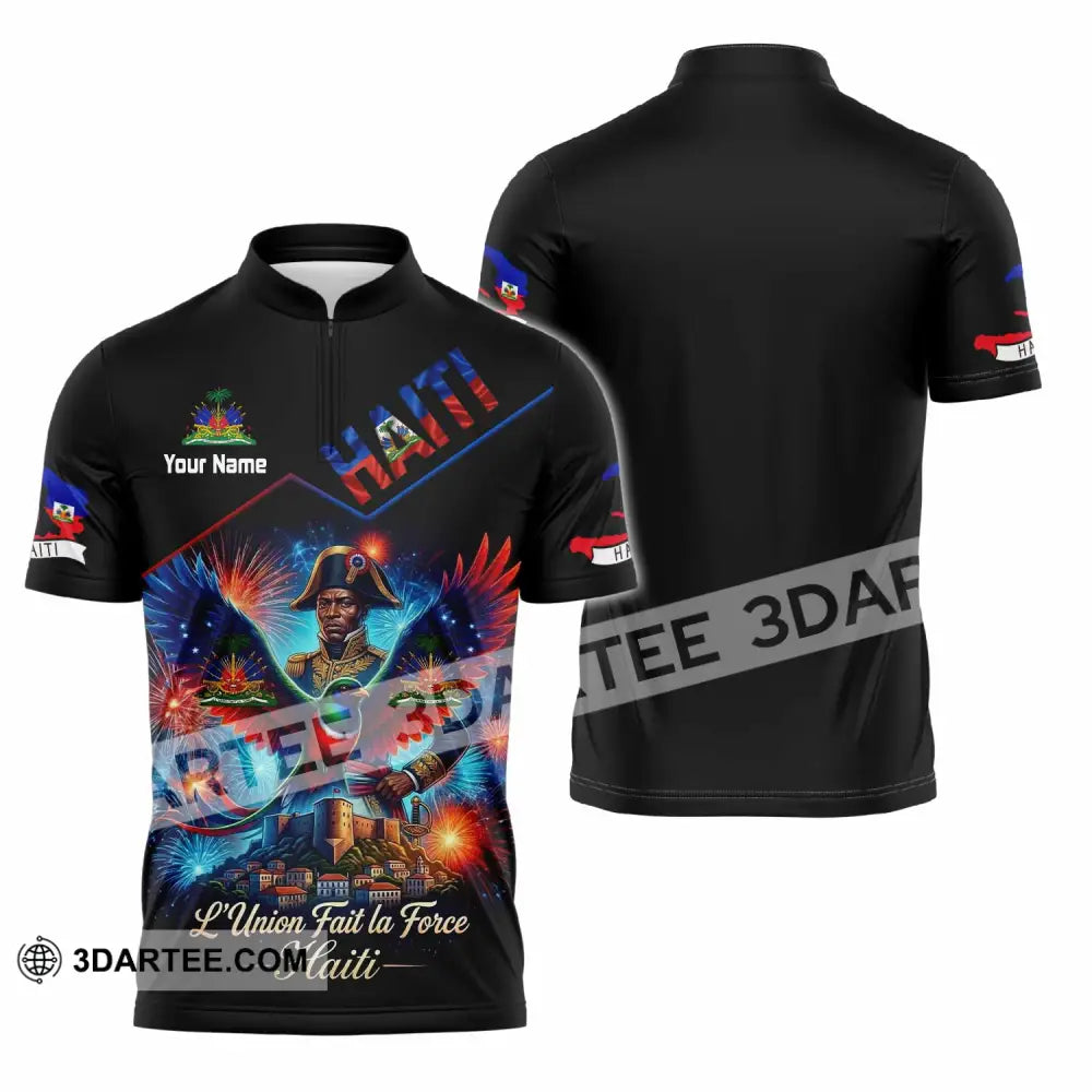 Unisex Shirt - Custom Haiti L’Union Fait La Force Shirt - Zipper Polo Shirt / S - T-shirt