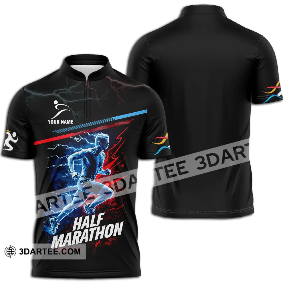 Unisex Shirt - Custom Half Marathon 3D Shirt Zipper Polo Shirt / S T-shirt