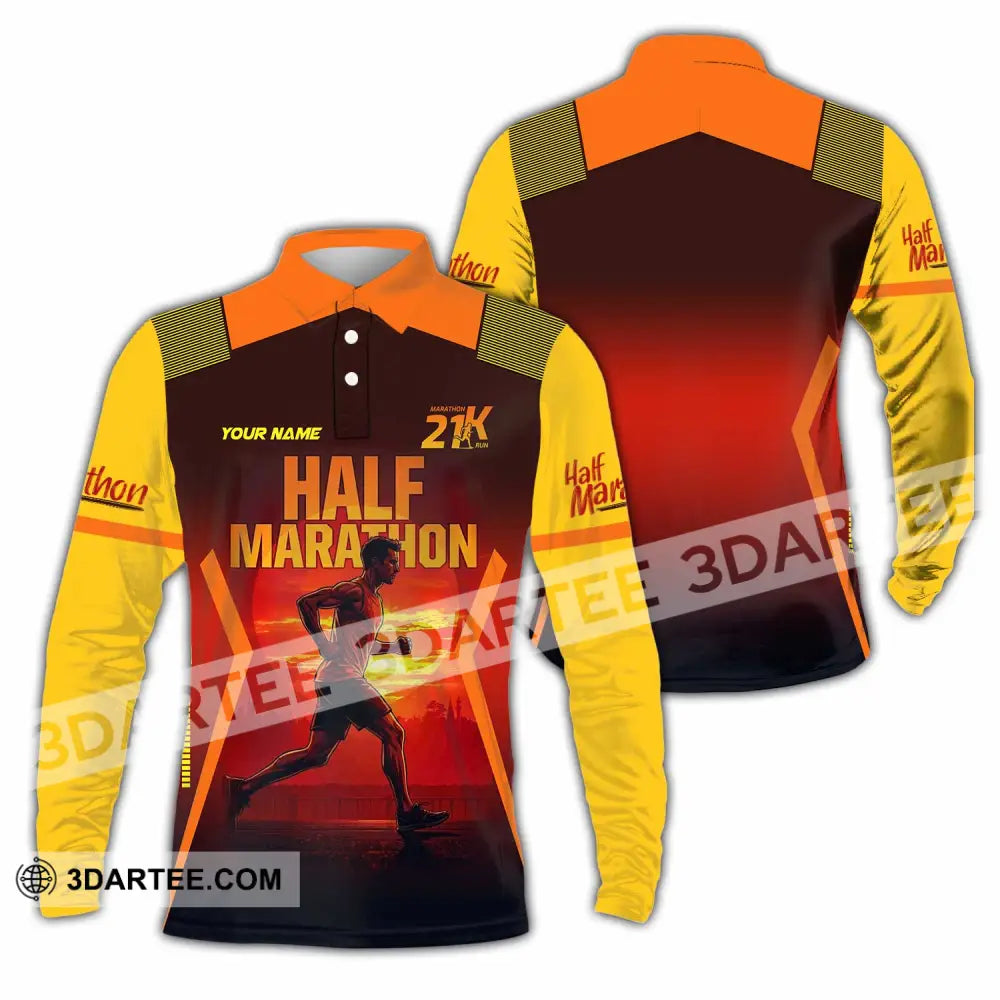 Unisex Shirt - Custom Half Marathon Run 3D Shirt Long Sleeve Polo / S T-shirt