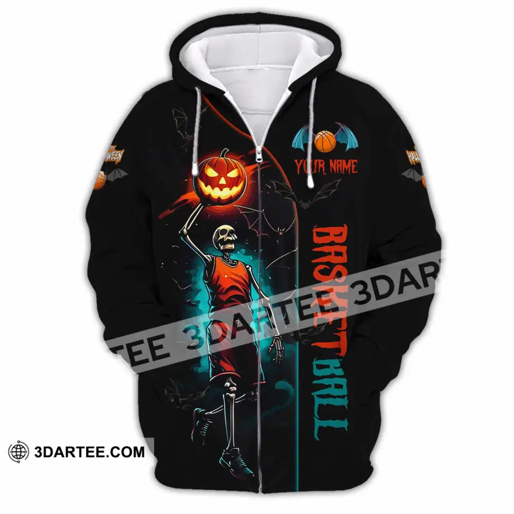 Unisex Shirt Custom Halloween Basketball Sport Shirt Zipper Hoodie / S T shirt