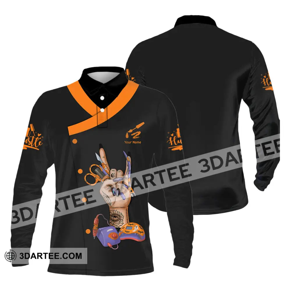 Unisex Shirt - Custom Halloween Nails Artist Shirt Long Sleeve Polo / S T-shirt