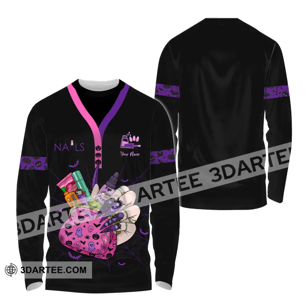 Unisex Shirt - Custom Halloween Nails Artist Shirt Long Sleeve Shirt / S T-shirt