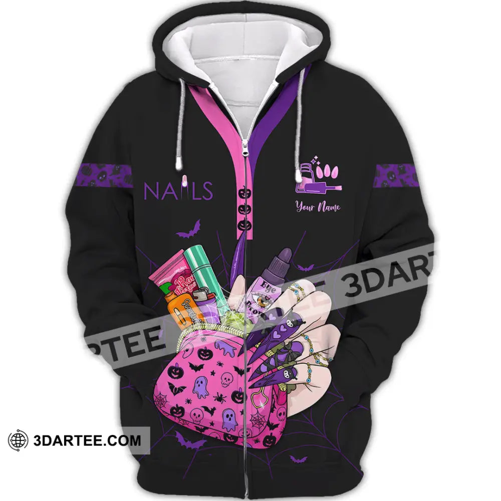 Unisex Shirt - Custom Halloween Nails Artist Shirt Zipper Hoodie / S T-shirt