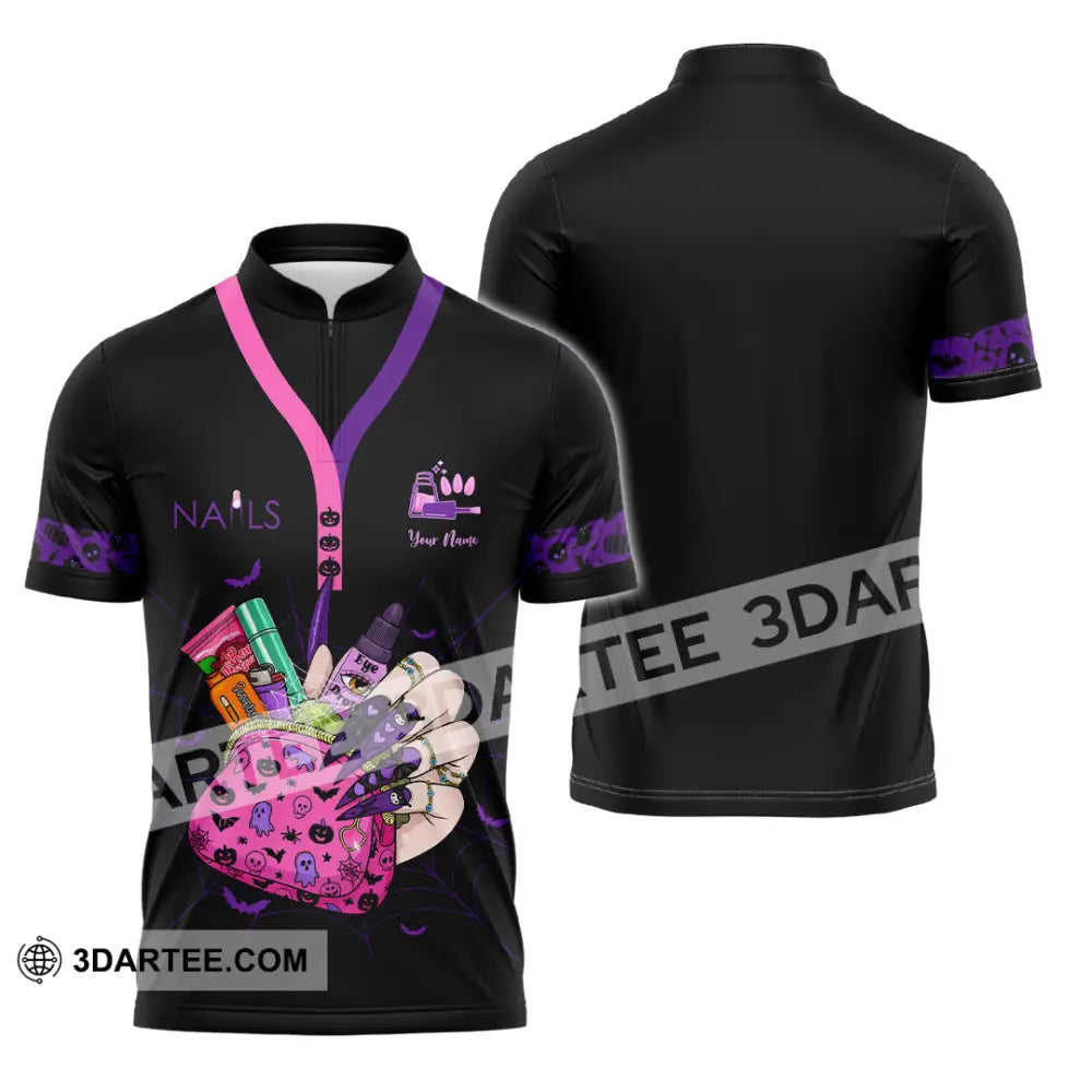Unisex Shirt - Custom Halloween Nails Artist Shirt Zipper Polo Shirt / S T-shirt