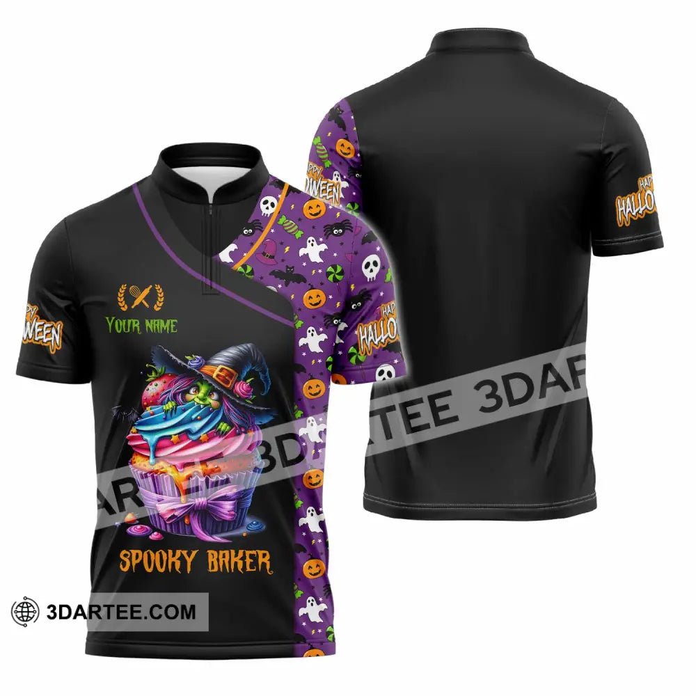Unisex Shirt Custom Halloween Spooky Baker Shirt Zipper Polo Shirt / S T shirt