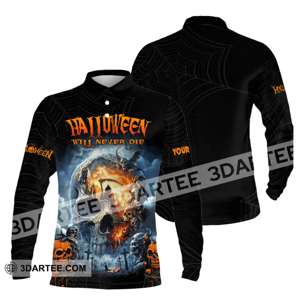 Unisex Shirt - Custom Halloween Will Never Die Shirt Long Sleeve Polo / S T-shirt