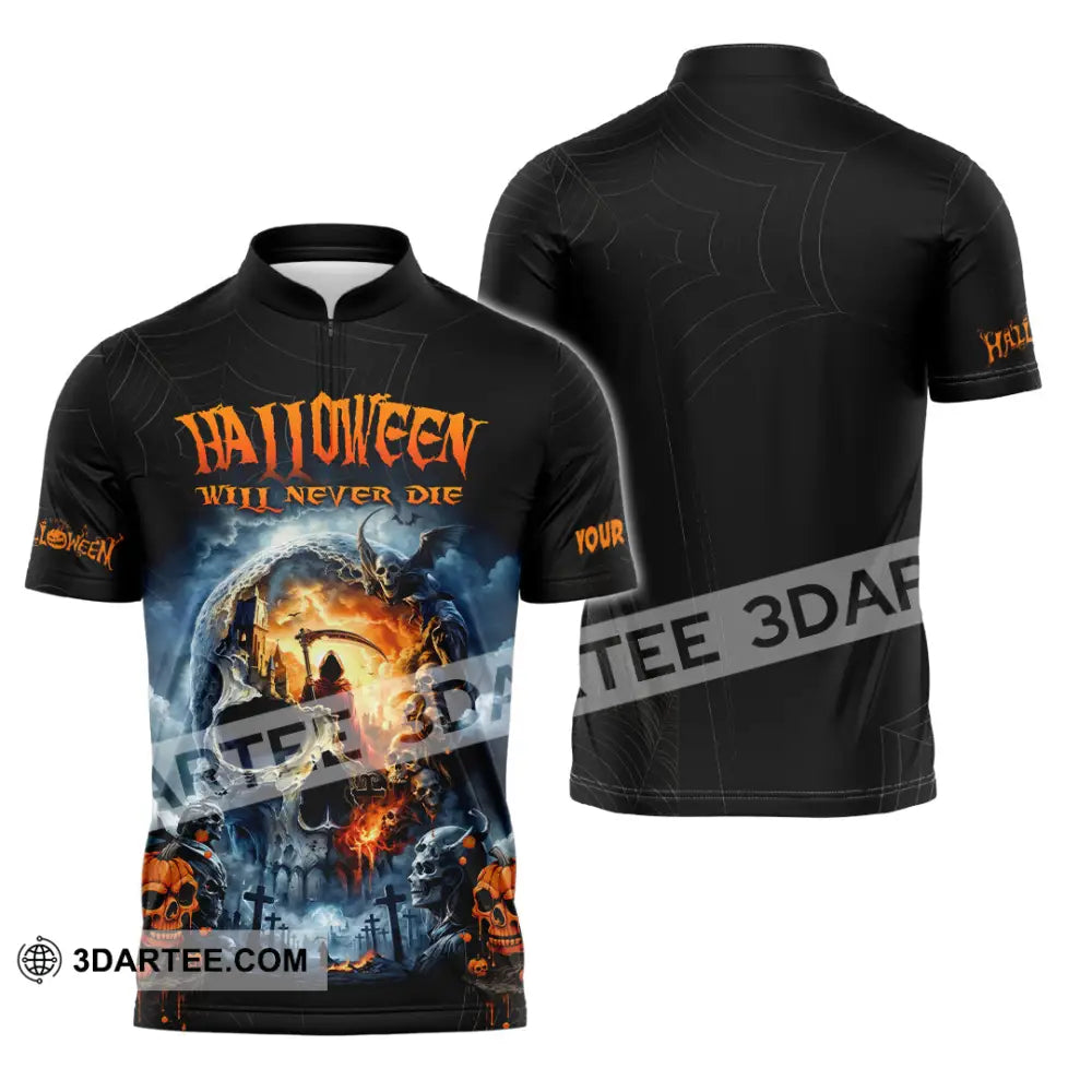 Unisex Shirt - Custom Halloween Will Never Die Shirt Zipper Polo Shirt / S T-shirt