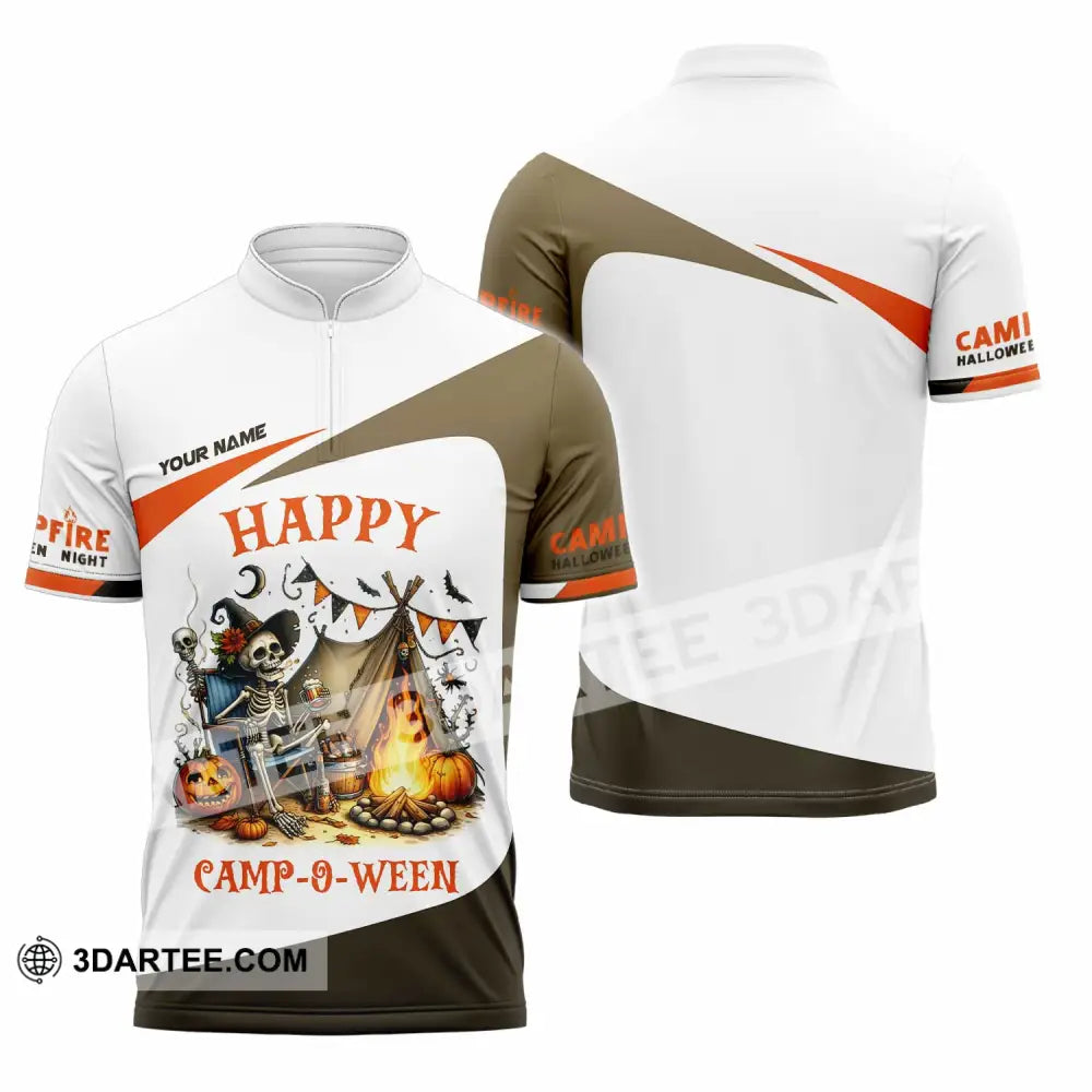 Unisex Shirt Custom Happy Camp O Ween Halloween Camping Shirt Zipper Polo Shirt / S T shirt