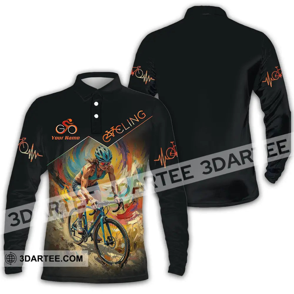 Unisex Shirt - Custom Heartbeat Cycling Lover Shirt Long Sleeve Polo / S T-shirt