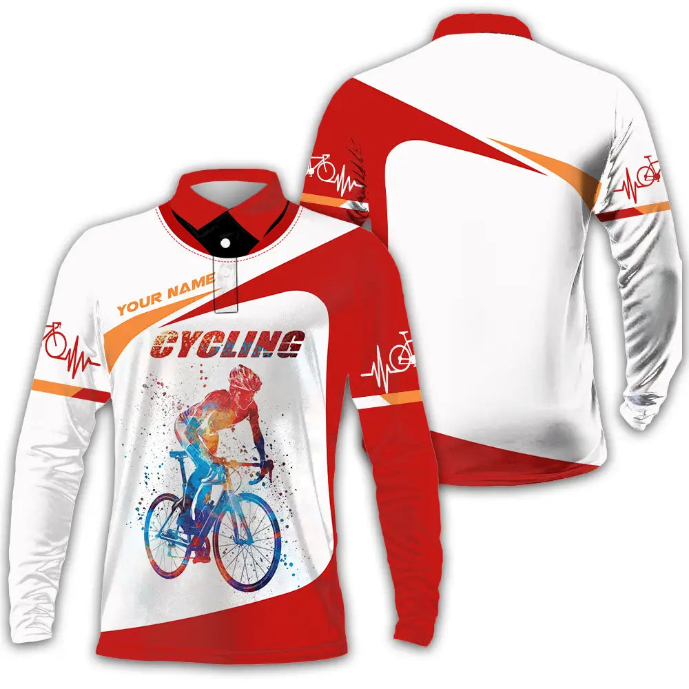Unisex Shirt - Custom Heartbeat Cycling Lover Shirt Long Sleeve Polo / S T-shirt