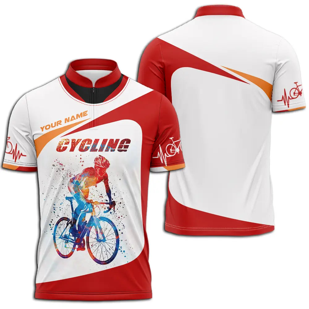 Unisex Shirt - Custom Heartbeat Cycling Lover Shirt Zipper Polo Shirt / S T-shirt