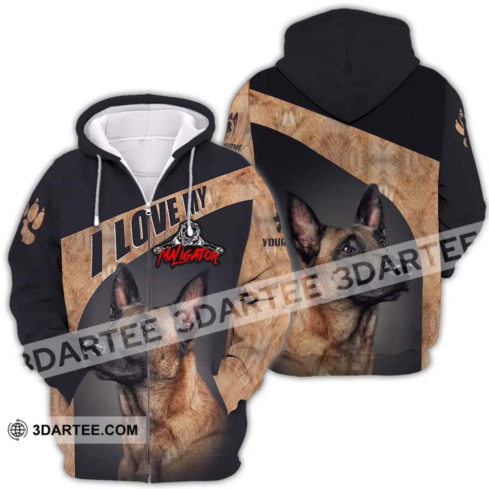Unisex Shirt - Custom I Love My Belgian Malinois Pet Lover Shirt Zipper Hoodie / S T-shirt