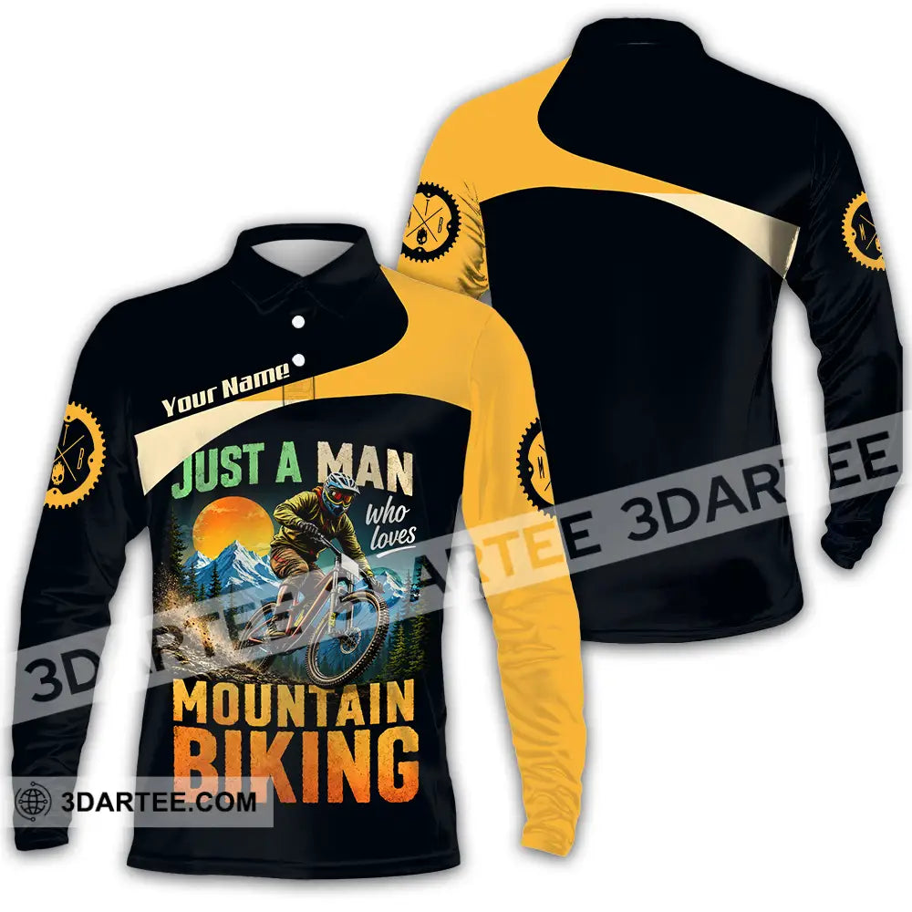 Unisex Shirt - Custom Just A Man Mountain Biking Shirt - Long Sleeve Polo / S - T-shirt