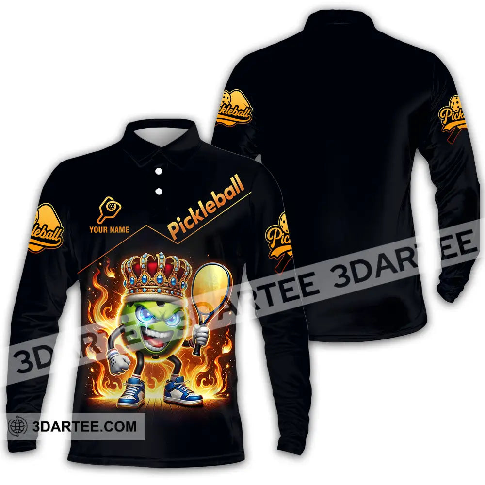 Unisex Shirt - Custom King Of Pickleball Fire Pickleball Shirt Long Sleeve Polo / S T-shirt