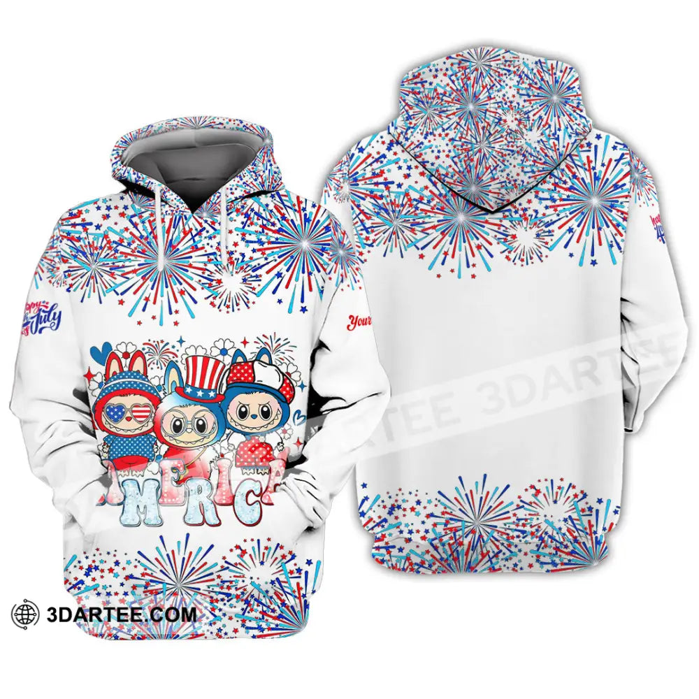 Unisex Shirt - Custom Labubu The Monsters Cute Shirt America Happy Fourth of July Cute Collectible Gift Hoodie / S
