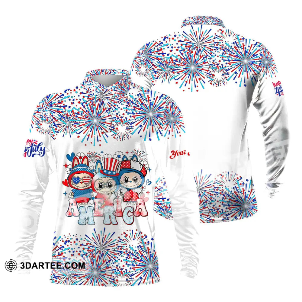 Unisex Shirt - Custom Labubu The Monsters Cute Shirt America Happy Fourth of July Cute Collectible Gift Long Sleeve