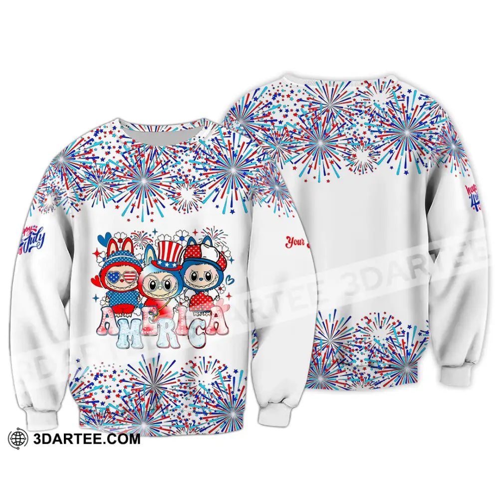 Unisex Shirt - Custom Labubu The Monsters Cute Shirt America Happy Fourth of July Cute Collectible Gift Long Sleeve / S
